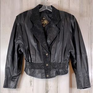 Vintage G III Black Leather Bomber Paisley Jacket